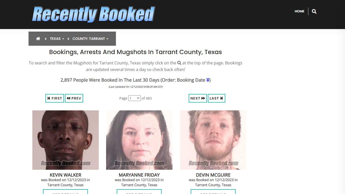Recent bookings, Arrests, Mugshots in Tarrant County, Texas